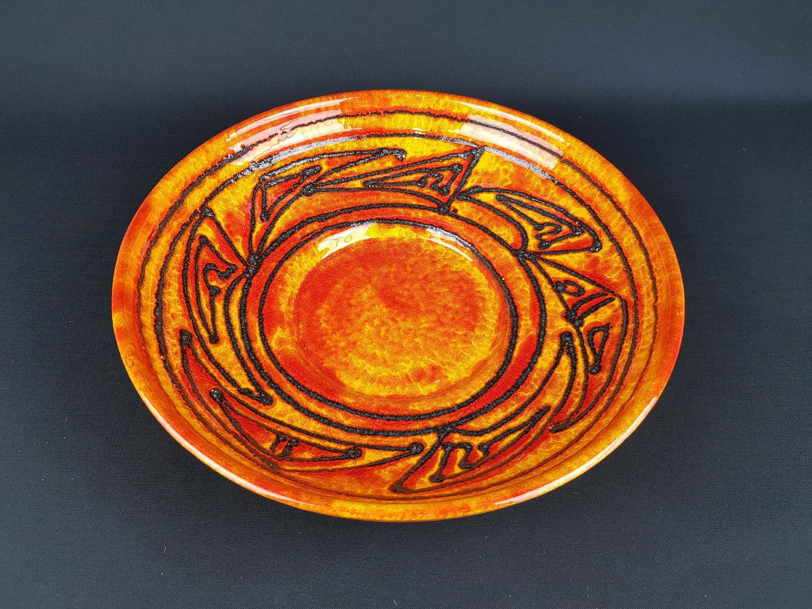 Vintage Orange And Black Walter Gerhards Keramik Fat Lava Bowl 713/31 West German Pottery 1960s photo vinterior