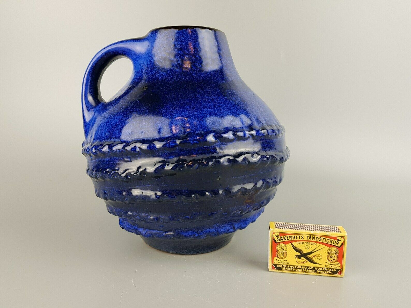 Vintage Carstens Tönnieshof Handled Blue Vase 3002 20 West German Pottery photo furniture