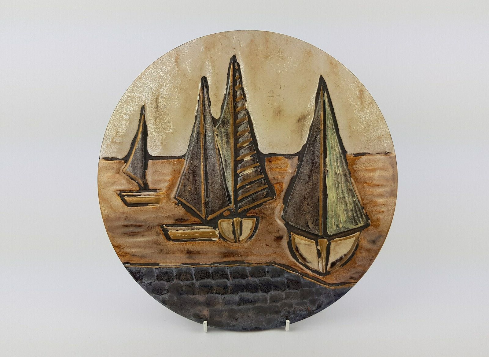 Vintage Otto Keramik 3d Wall Plate Sailing Ships Decor Fat Lava 1995   2000