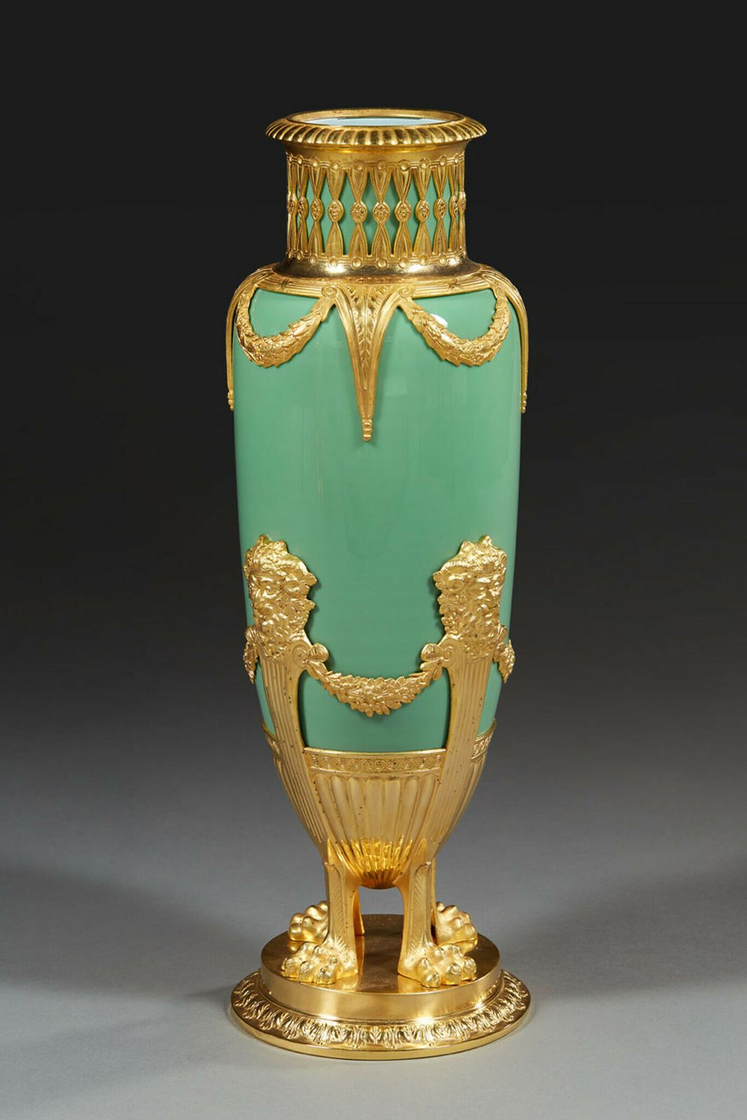Pair Of Late 19th Century Jade Green Opaline And Gilded Brass Vases photo 6977.0