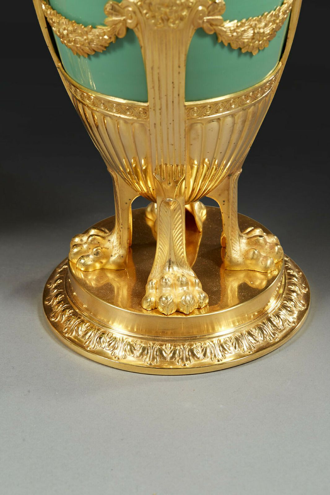 photo furniture Pair Of Late 19th Century Jade Green Opaline And Gilded Brass Vases