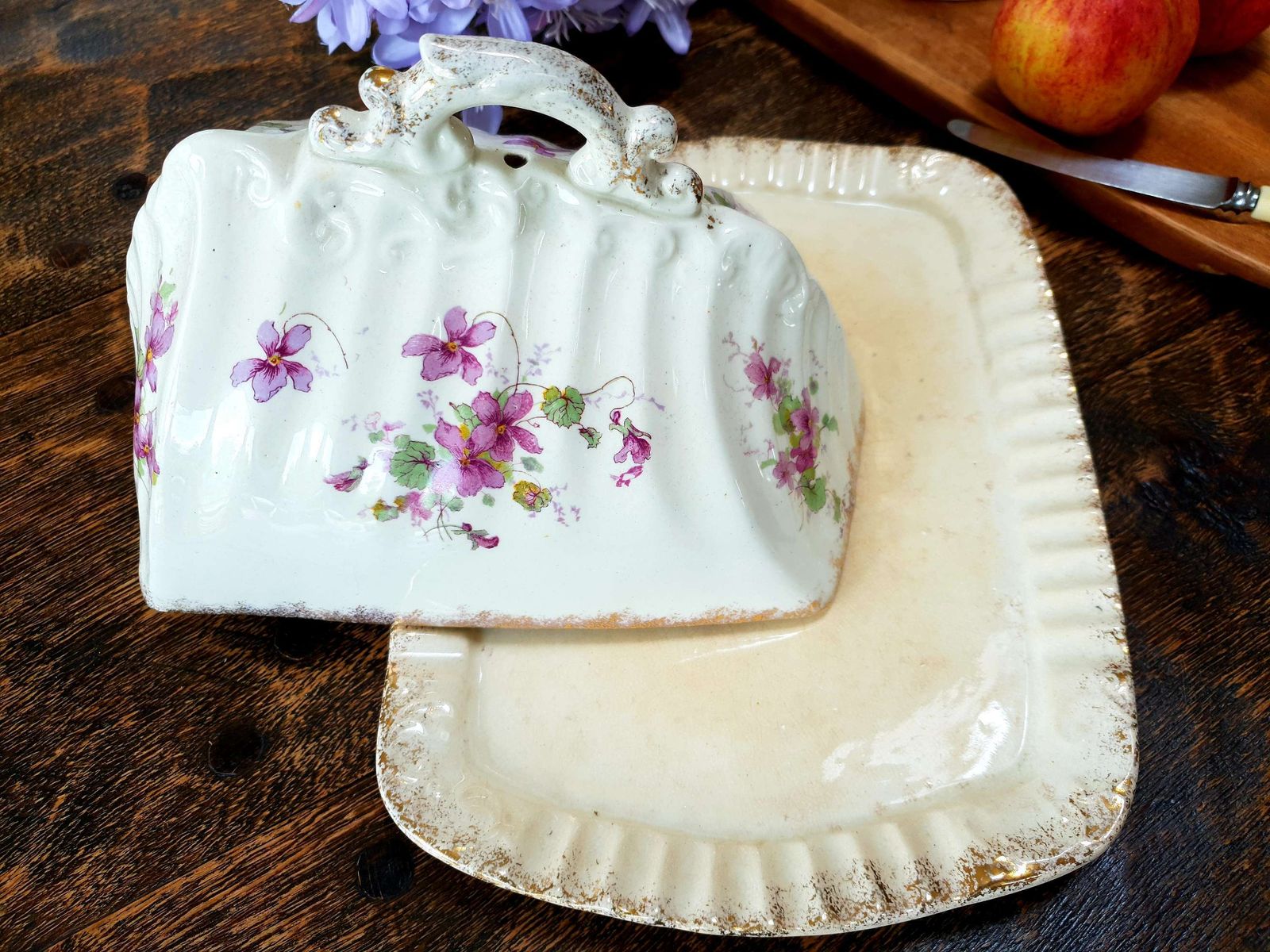 Magnificent Victorian Cheese Dish With Floral Decoration And Gold Trim photo 79.0