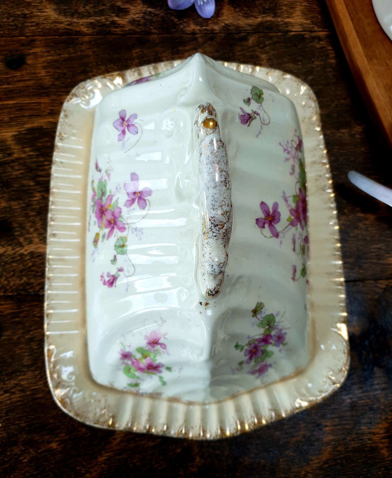 Magnificent Victorian Cheese Dish With Floral Decoration And Gold Trim photo vintage