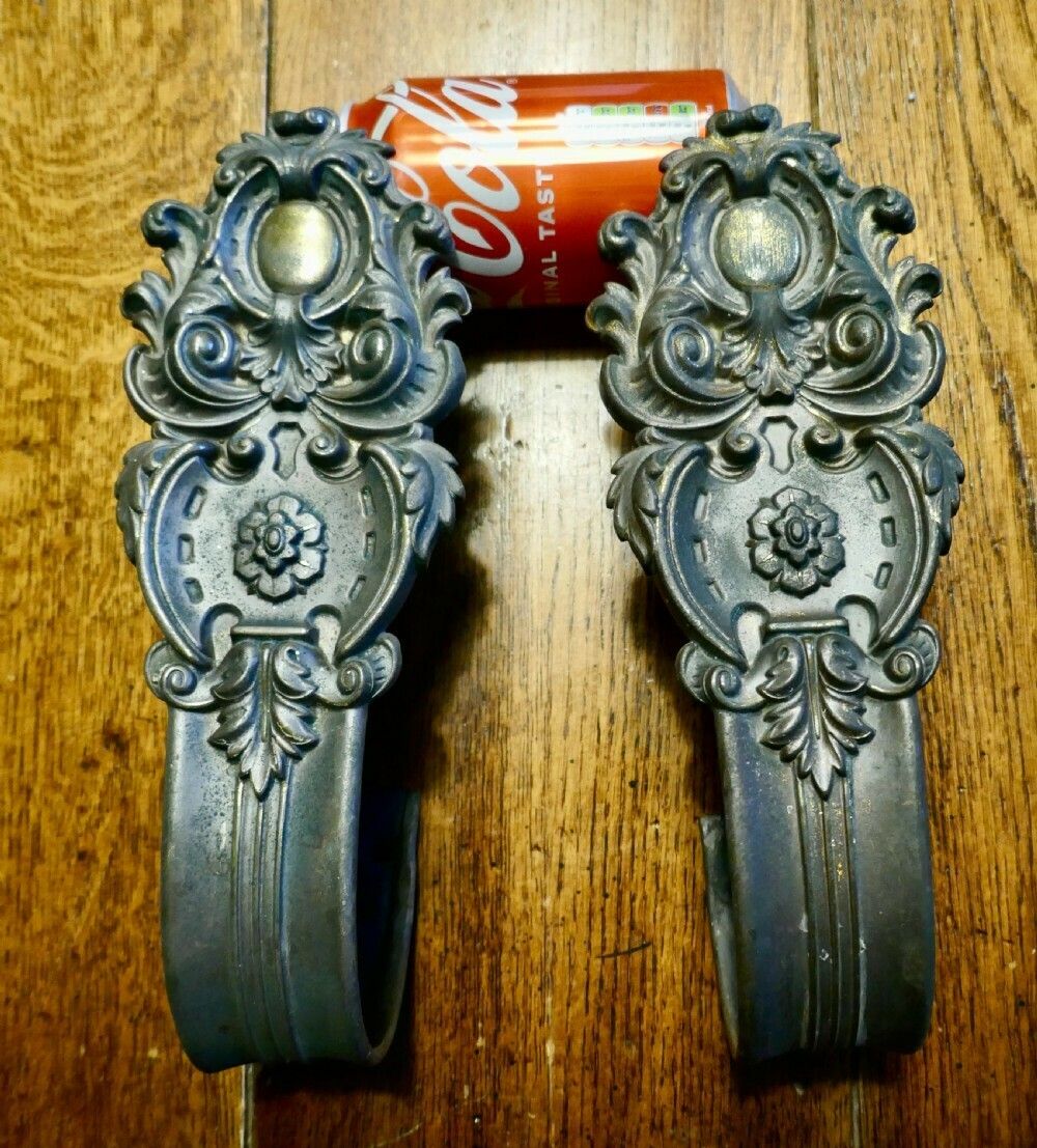 A Pair Of Rare Early English 19th Century Patinated Brass Curtain Tie Backs photo for sale