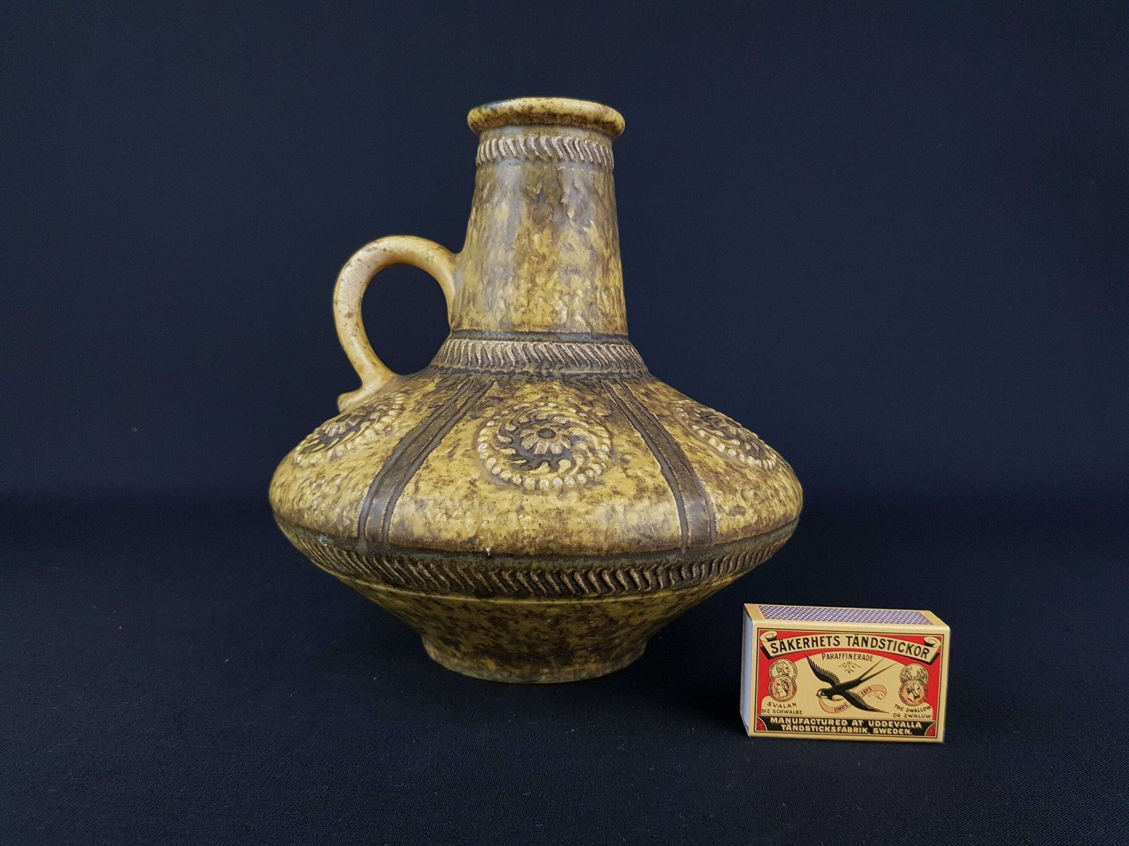Vintage Yellow Jasba Keramik Relief Vase 1648 20 West German Pottery 1970s Fat Lava Era photo furniture