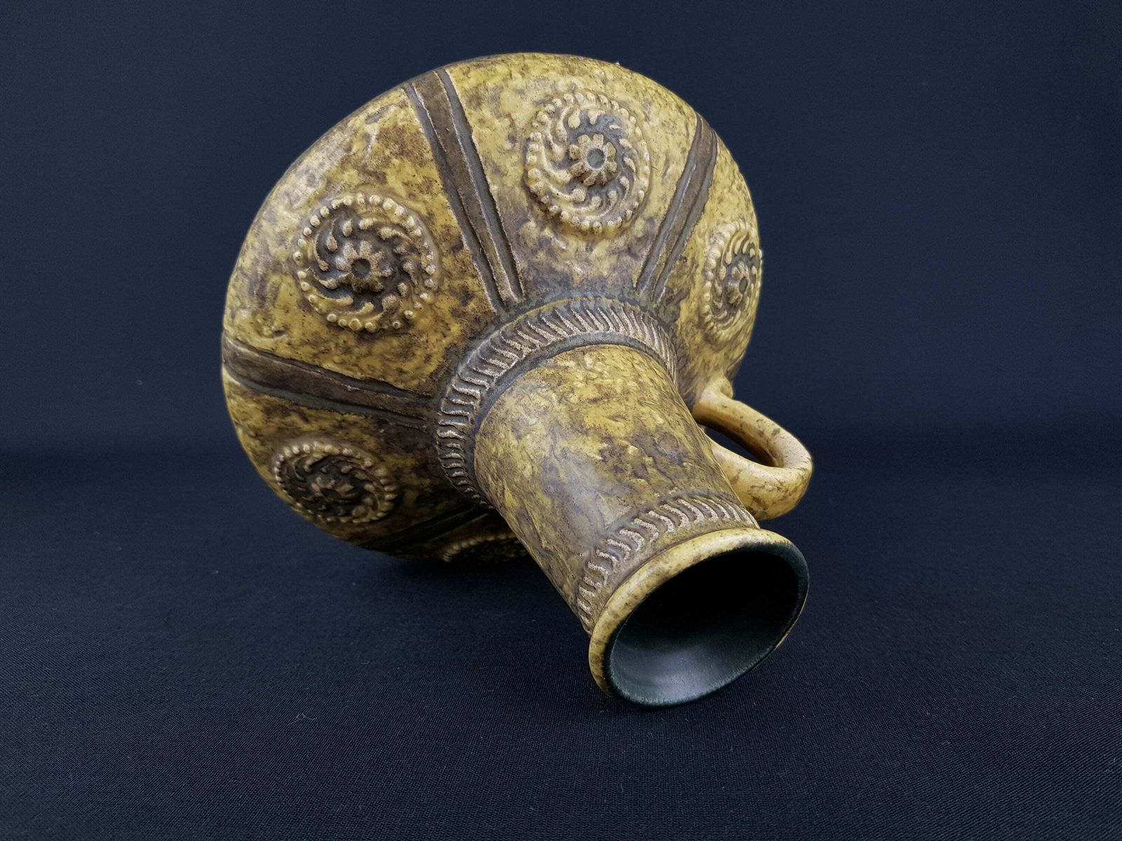 Vintage Yellow Jasba Keramik Relief Vase 1648 20 West German Pottery 1970s Fat Lava Era photo Home Decor