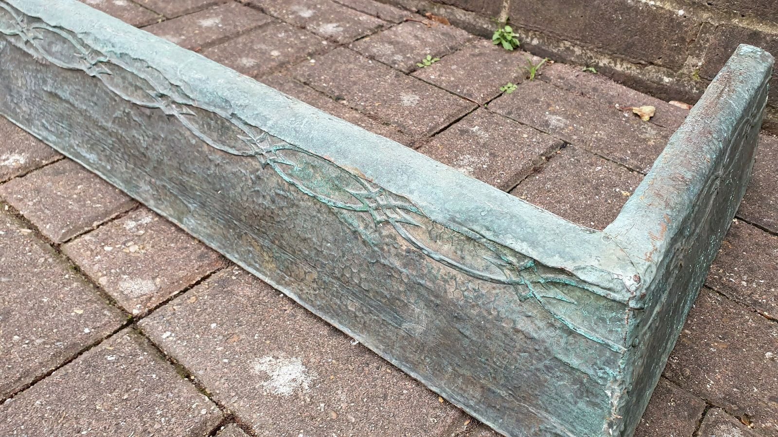 Large Vintage Copper Fireplace Fender Fire Curb Oxidised photo 95.0