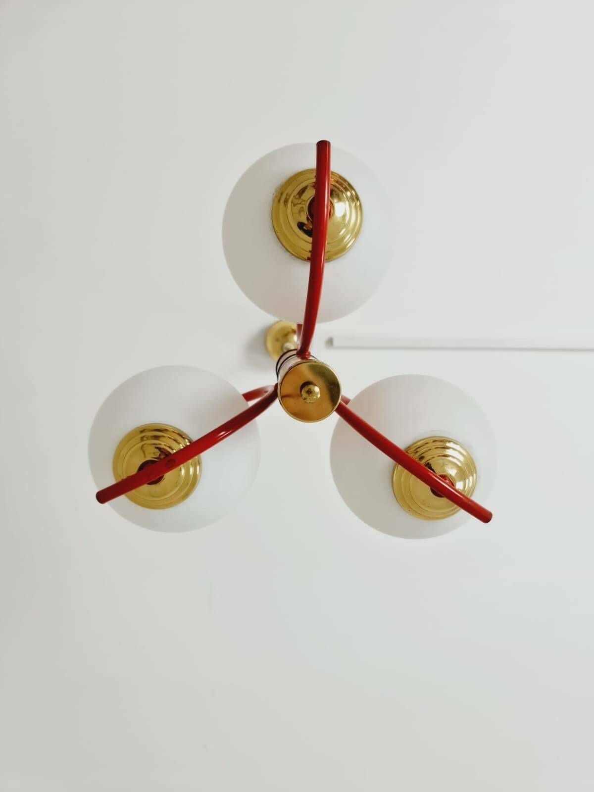 Space Age Ceiling Lamp/ Pendant Lamp By Richard Essig Sputnik Atom, Red And White 1970s photo vintage