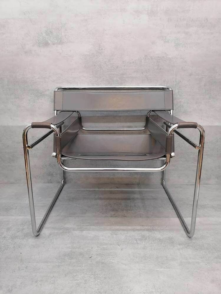 Marcel Breuer Wassily Style Grey B3 Chairs 1980s Italy By Fasem photo for sale