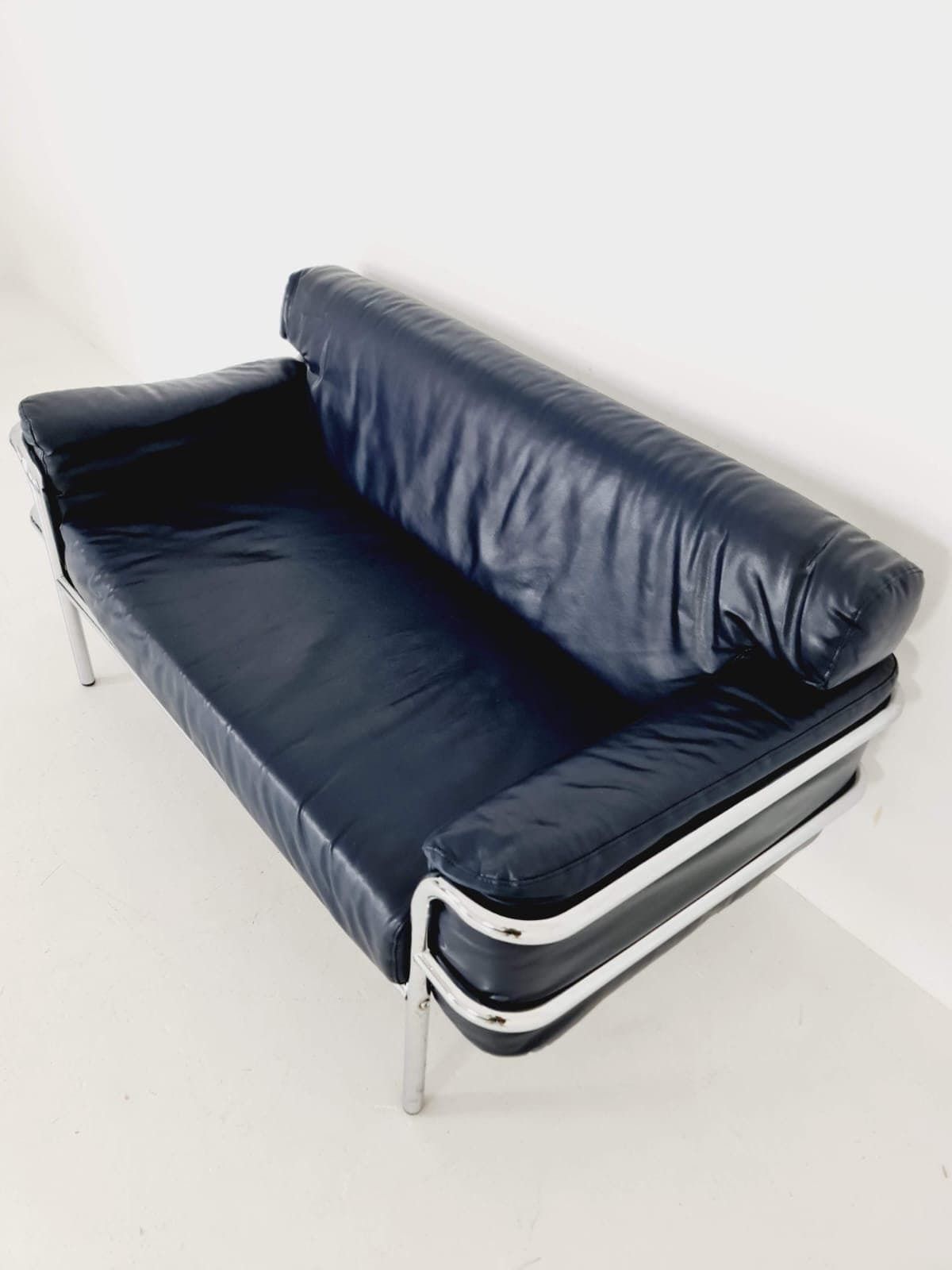 Mid Century Leather Bauhaus Style Of Cassia Lc3 Style Sofa, 1980s photo furniture