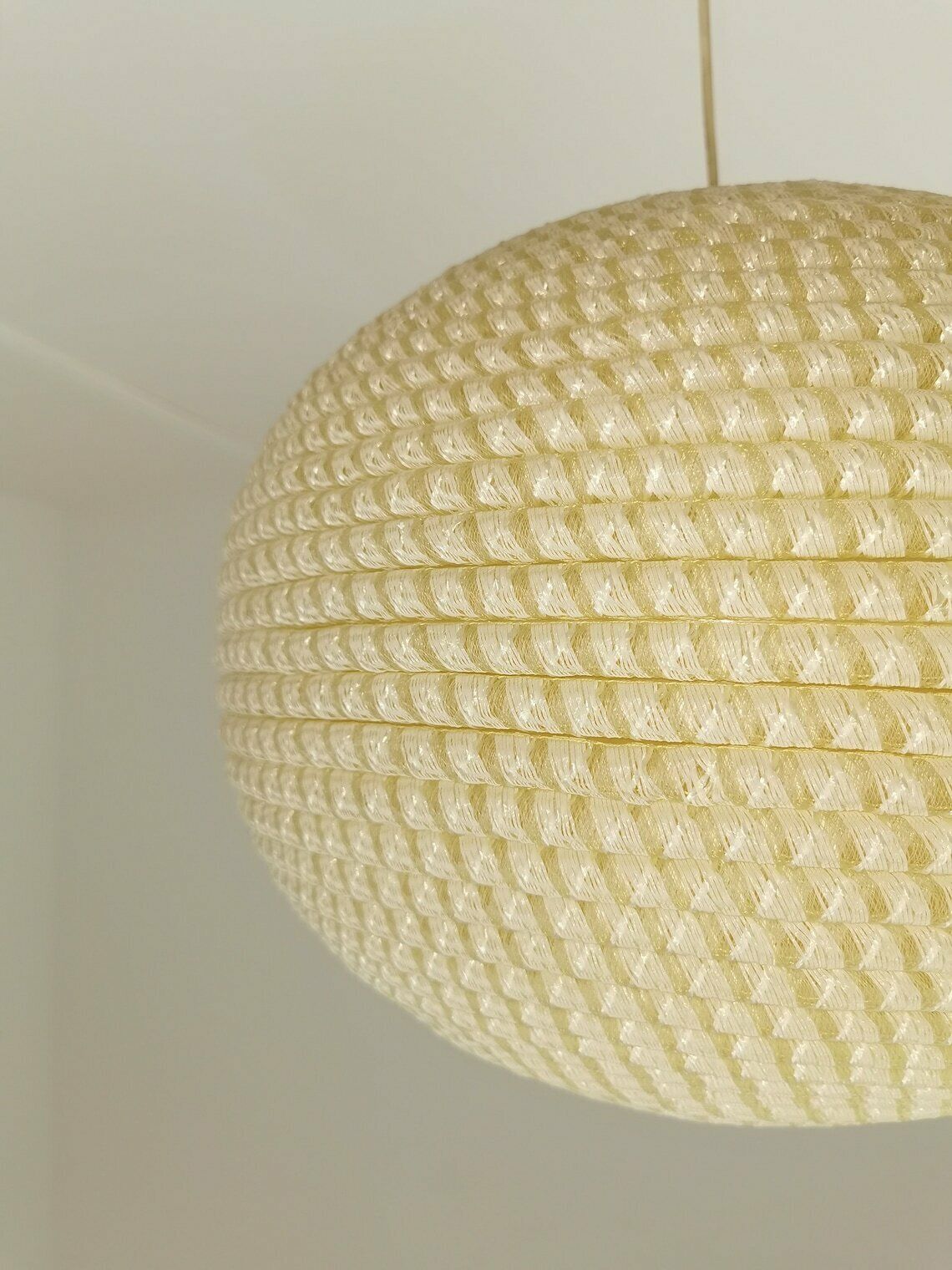 photo for sale Mid Century, Large Temde Hanging Lamp From The 1960s   With Synthetic Fiber Shade