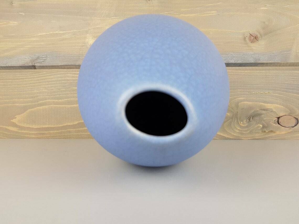 Vintage Ernst Loesche Blue Studio Art Pottery Vase Fat Lava Era West German Pottery 1950s photo vinterior