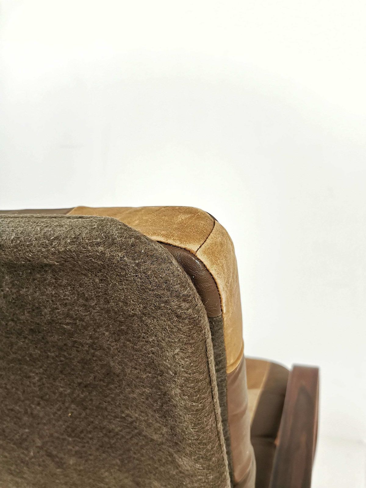 photo furniture Norwegian Westnova High Brown Swivel Lounge Chairs Patchwork Leather, 1970s, Set Of 2