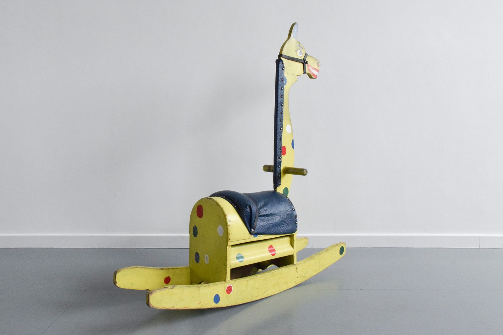 Vintage Wooden Folk Art Ride On Rocking Giraffe photo vinterior