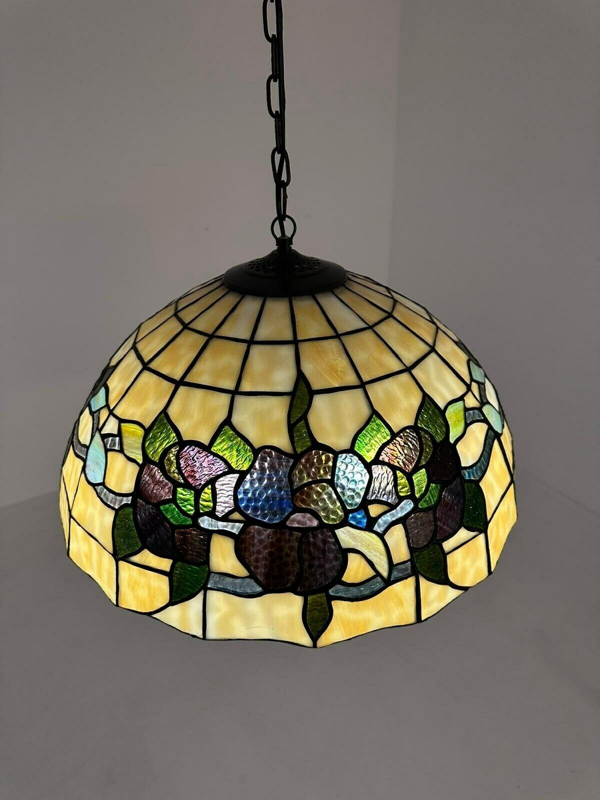 Tiffany Stained Glass Ceiling Lamp Vintage Handmade Flower Design .1970s photo buy