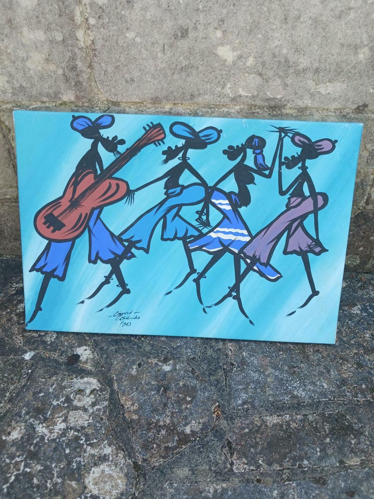 Matched Pair Of African Art On Canvas photo 80.0
