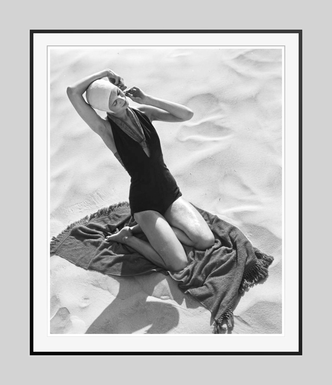 Girl On The Beach By Toni Frissell Oversize Archival Pigment Print Framed In Black