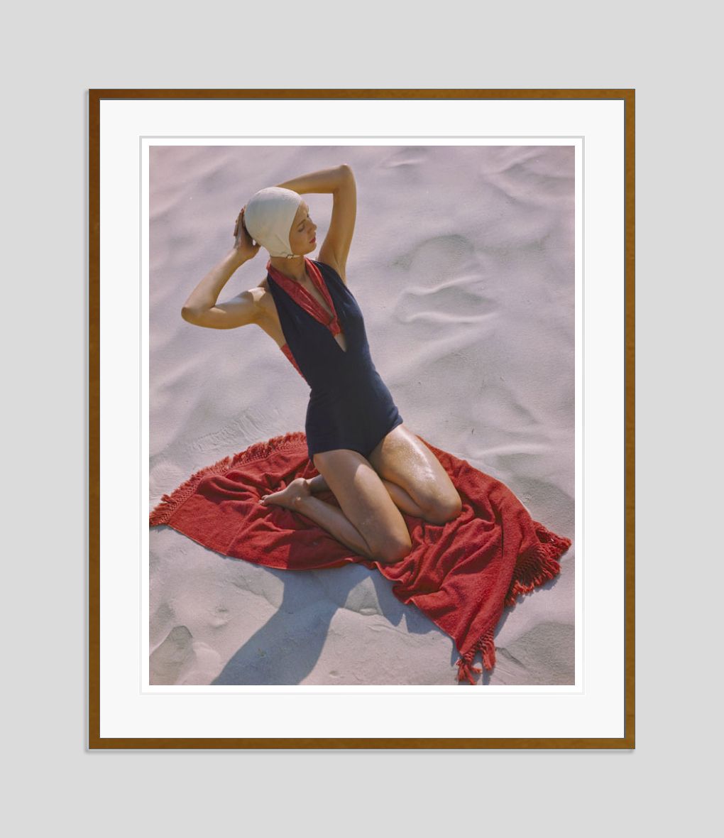 Girl On The Beach By Toni Frissell Oversize Archival Pigment Print Framed In Brown