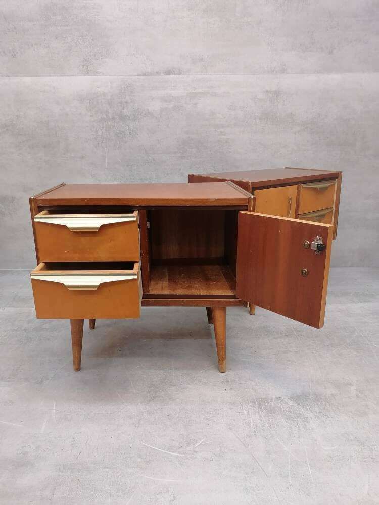 A Set Of Mid Century Modern Vintage Maple Wood Bedside Tables Or Small Chests Of Drawers Designed And Manufactured In Italy, Rome, 1960s photo buy