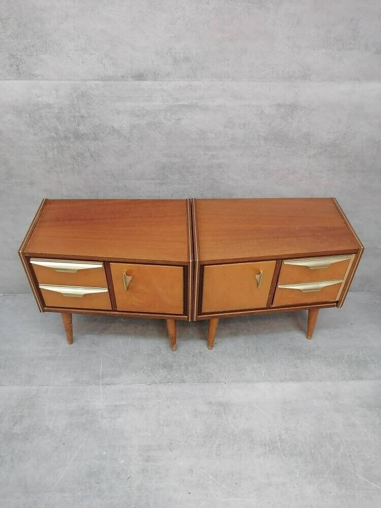 photo for sale A Set Of Mid Century Modern Vintage Maple Wood Bedside Tables Or Small Chests Of Drawers Designed And Manufactured In Italy, Rome, 1960s