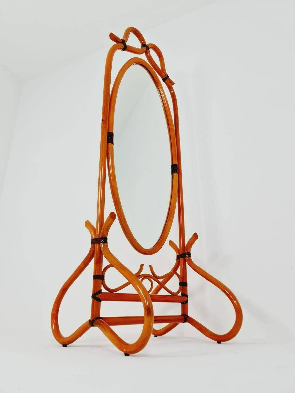 Mid Century French Bentwood And Rattan Floor Mirror 1900s photo 1829.0
