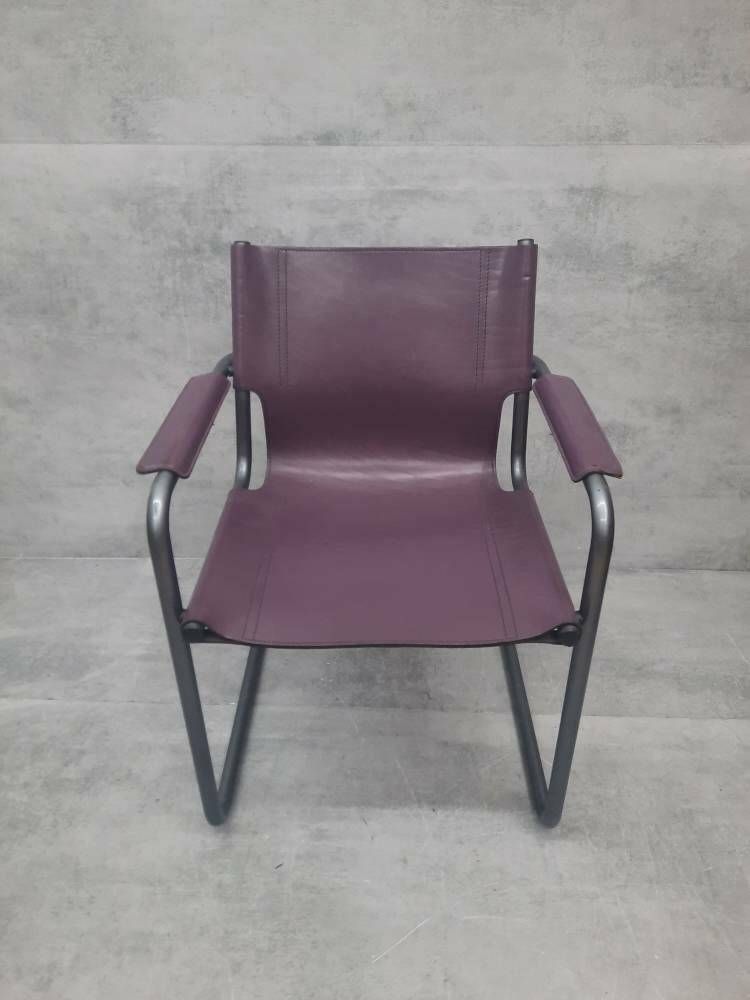 1 Of 3 Matteo Grassi Visitor Chair In Purple Leather 1970s photo furniture