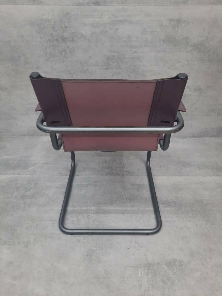 1 Of 3 Matteo Grassi Visitor Chair In Purple Leather 1970s photo vintage