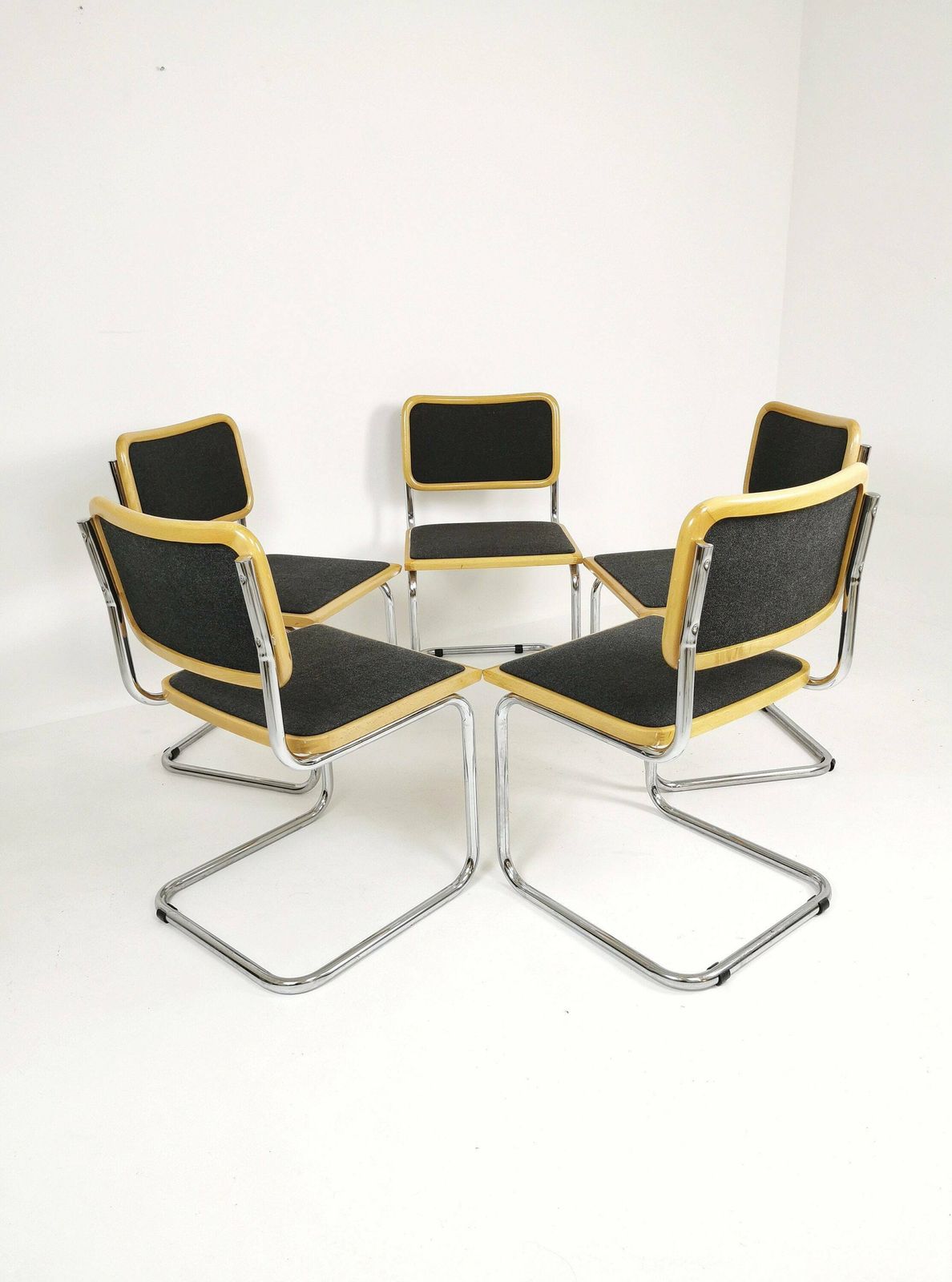 photo for sale Set Of 5 Marcel Breuer B32 Upholstered Cesca Chair, Bauhaus Design By Bene