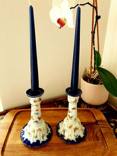 Very Rare Pair Of Antique Bone China  Butterfly Candle Holders photo vinterior