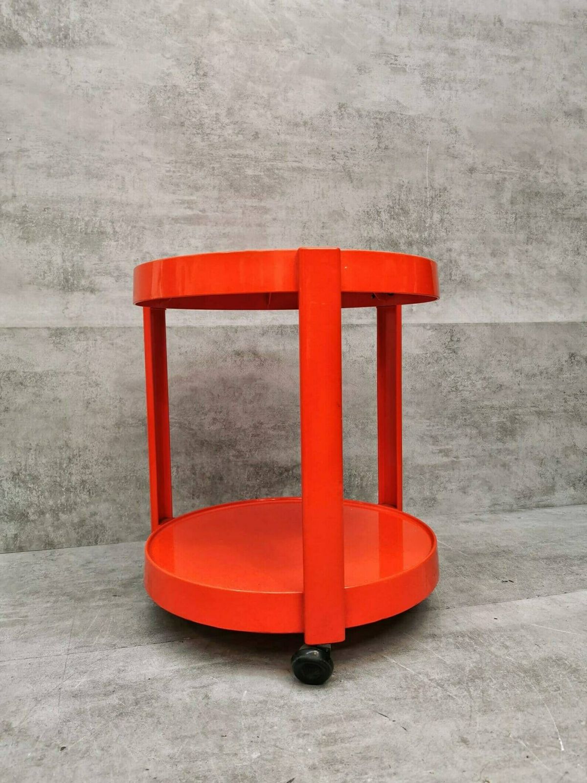 Mid Century Orange Plastic And Metal Chrome Round Italian Bar Cart 1950s photo 409.0