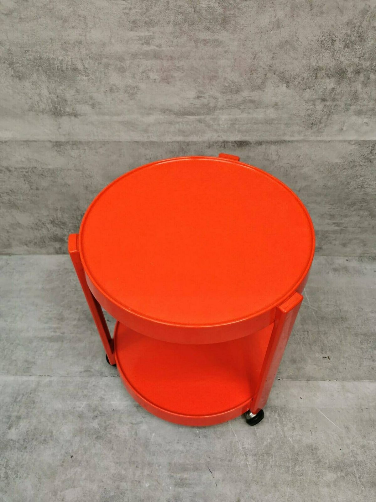 Mid Century Orange Plastic And Metal Chrome Round Italian Bar Cart 1950s photo vinterior