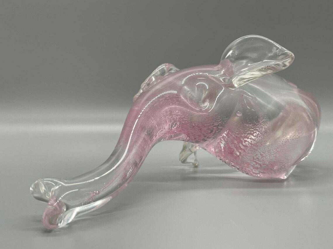 Very Nice Elephant Sculpture With Pink Ticking Sommerso Murano Glass By Archimede Seguso 1950s photo vinterior