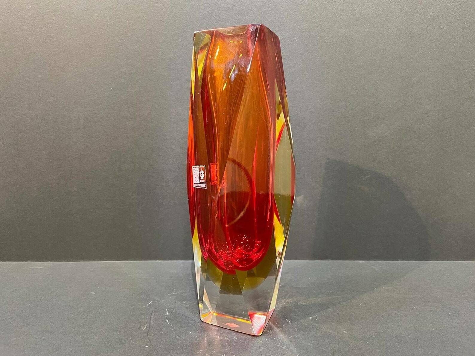 12 Sided Faceted Muranovase Sommerso Mandruzzato Signed, 1960s photo for sale