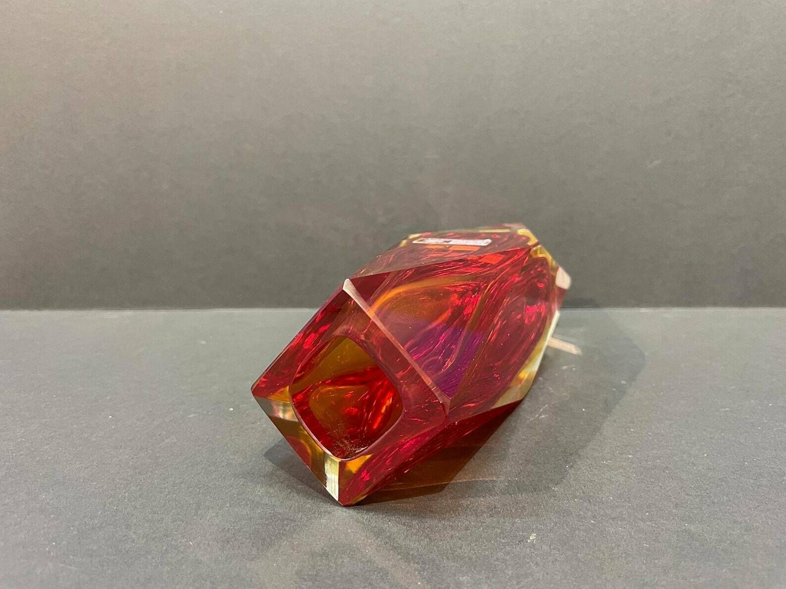 12 Sided Faceted Muranovase Sommerso Mandruzzato Signed, 1960s photo vinterior