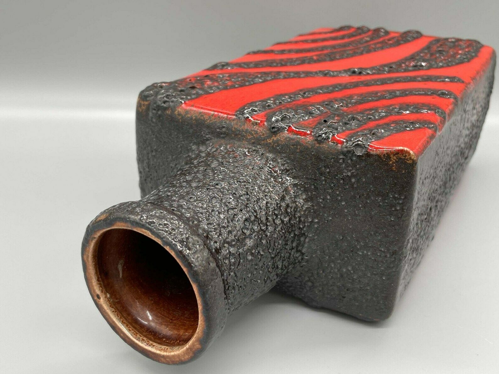 Home Decor Roth Ceramic Square Bottle Vase Fat Lava Red Black Germany 1970s photo