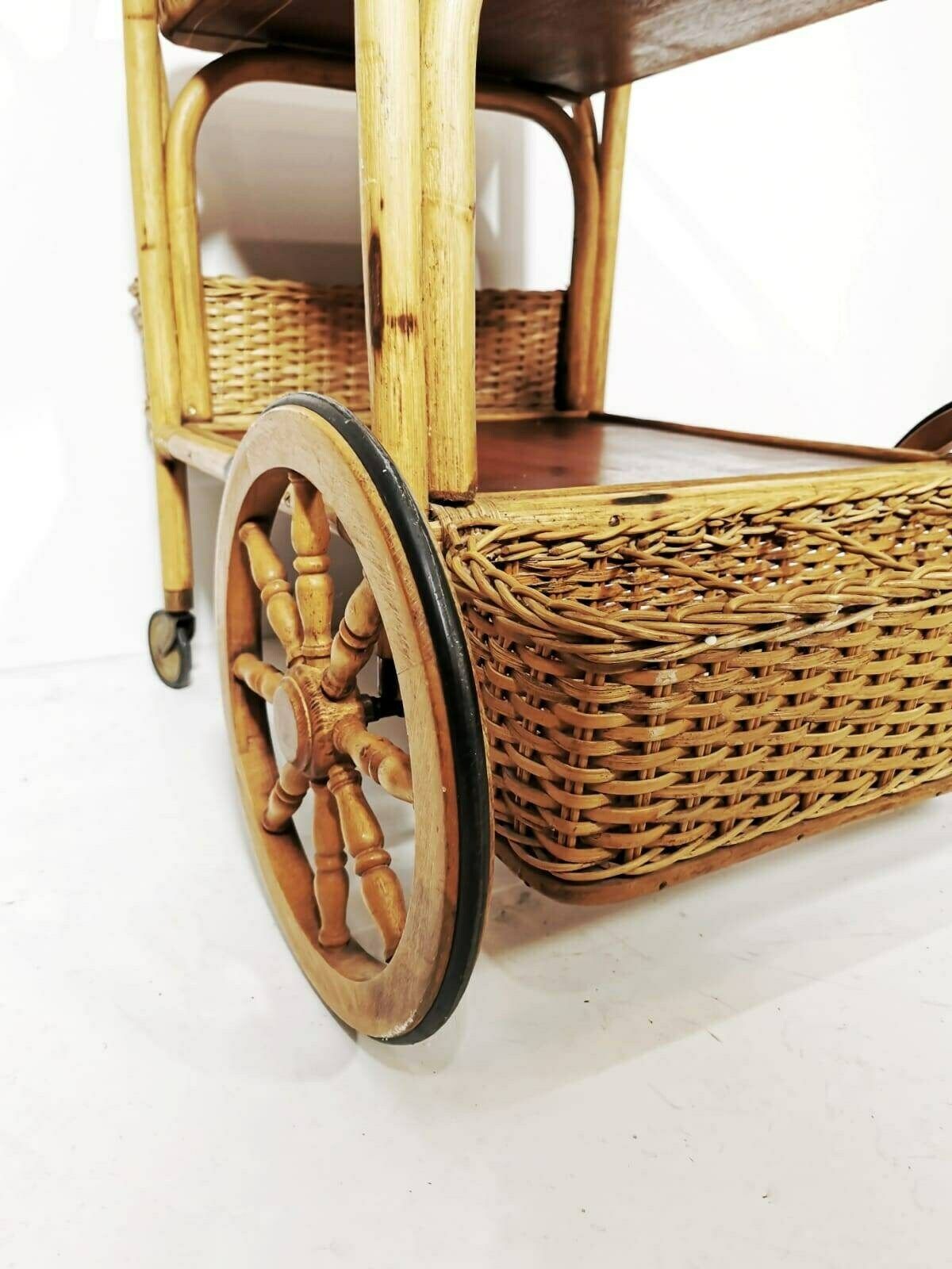 Midcentury Bamboo & Rattan Bar Cart, Italy 1950s photo 808.0