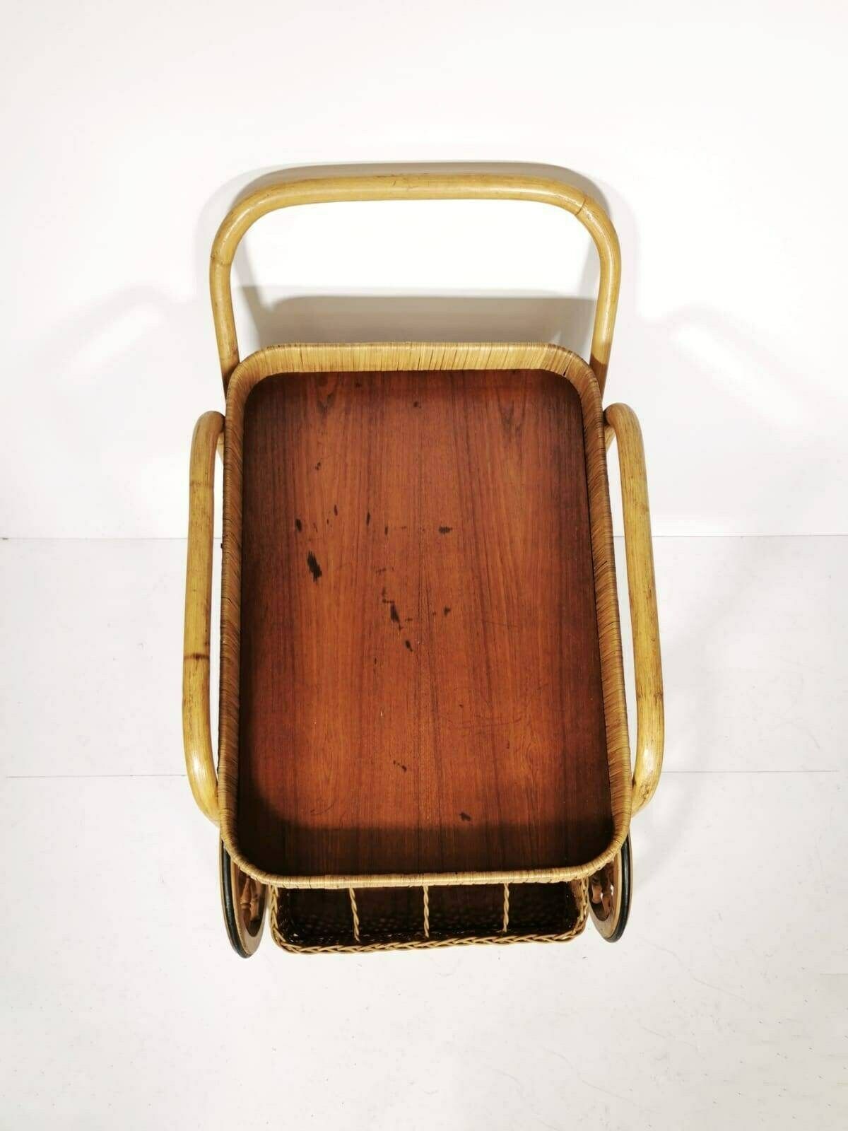 Midcentury Bamboo & Rattan Bar Cart, Italy 1950s photo vinterior