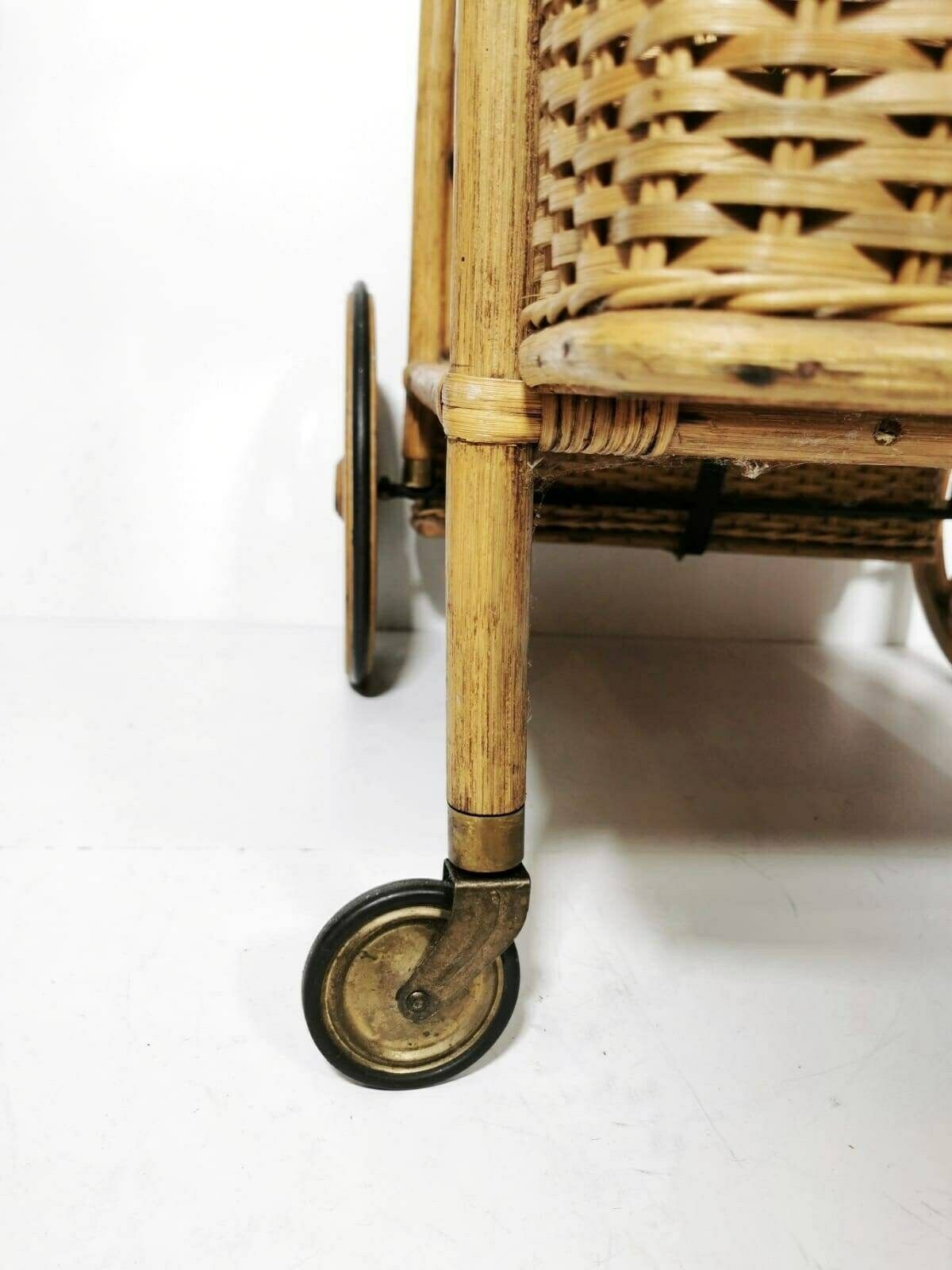 Midcentury Bamboo & Rattan Bar Cart, Italy 1950s photo buy