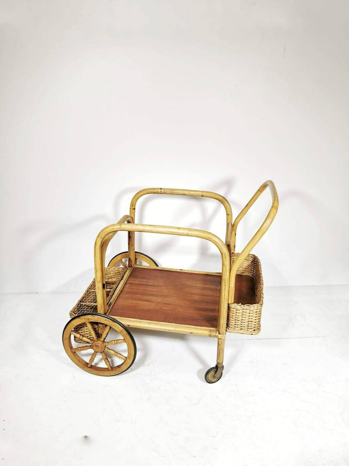 photo for sale Midcentury Bamboo & Rattan Bar Cart, Italy 1950s