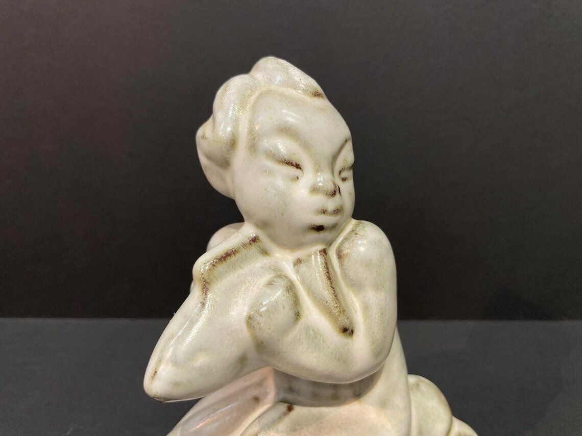 Maggie Wibom For Gefle Ceramics, White Art Deco Figurine, Mermaid, Signed, Swedish 1930s photo 161.0