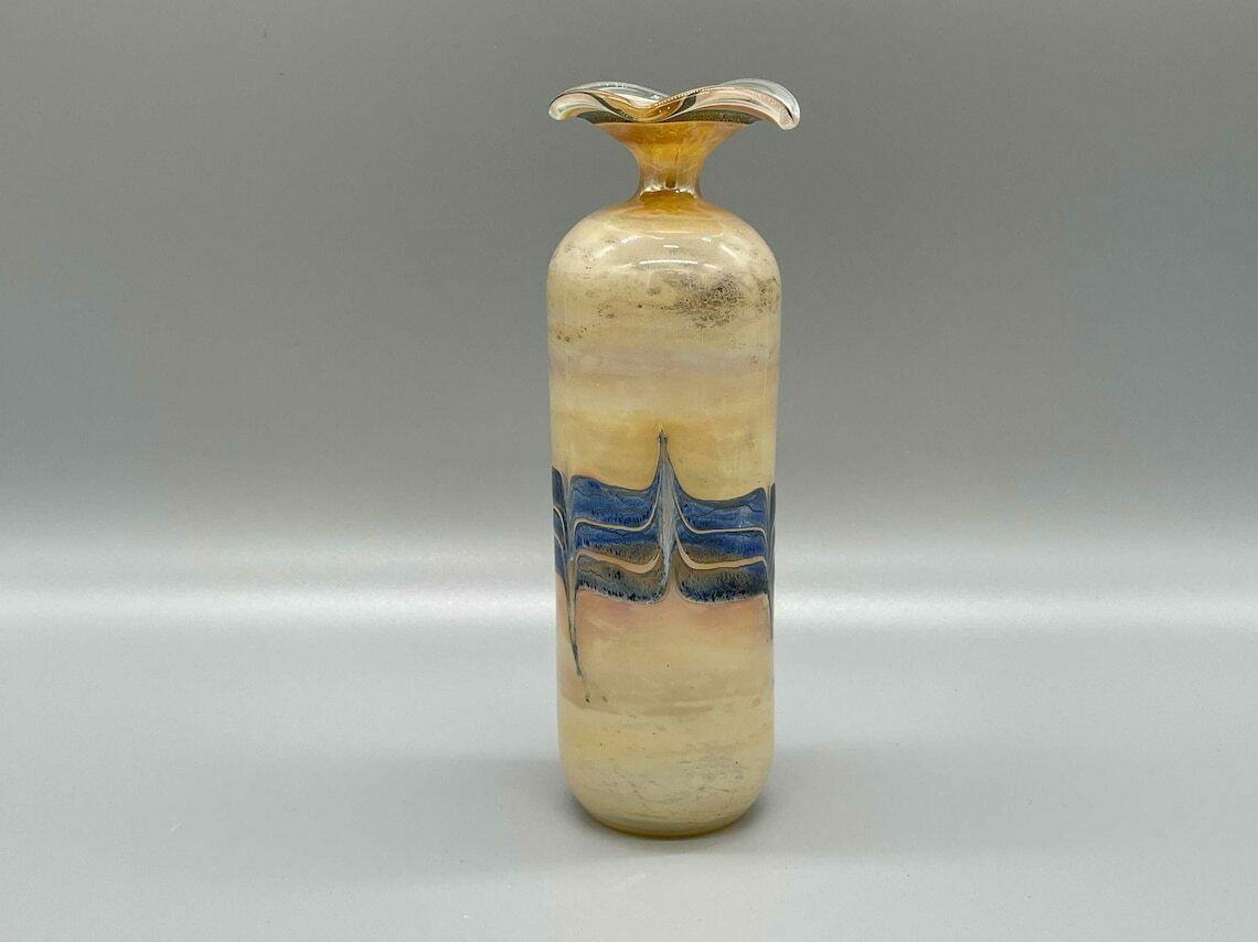 Very Beautiful Yellow, Chamois Transparent Cylindrical Studio Glass Vase, Hand Blown, Very Light, 1980s, Vintage