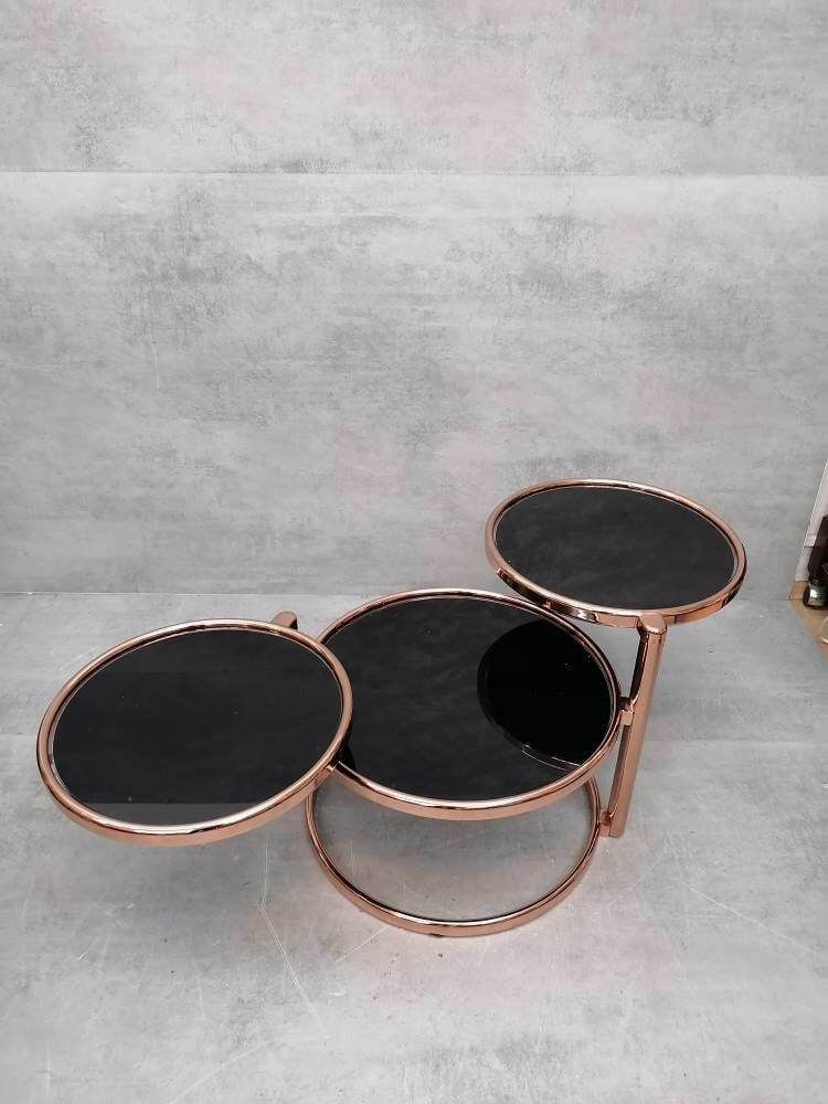 Mid Century Rose Gold And Black Glass 3 Tier Swivel Coffee Table By Milo Baughman Bauhaus photo furniture