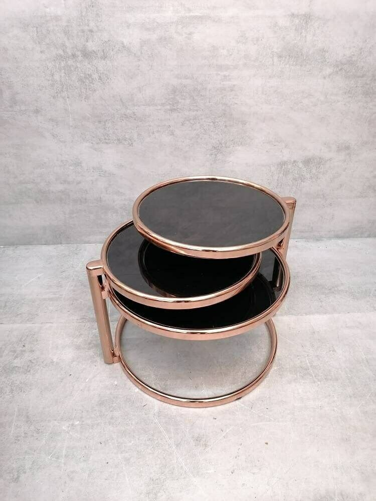 Mid Century Rose Gold And Black Glass 3 Tier Swivel Coffee Table By Milo Baughman Bauhaus photo buy
