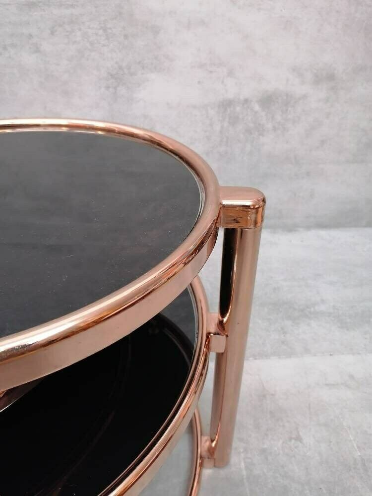photo furniture Mid Century Rose Gold And Black Glass 3 Tier Swivel Coffee Table By Milo Baughman Bauhaus