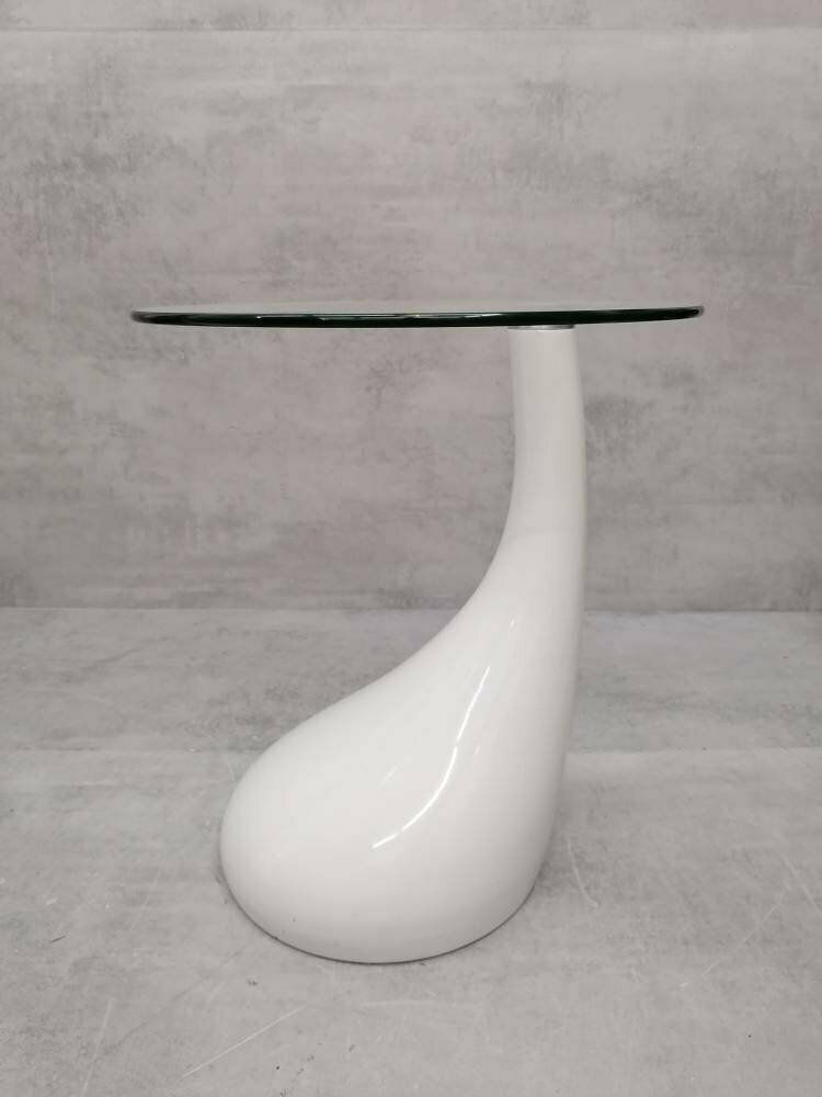 1 Of 2 Mid Century Style Side Table   Night Stand Pap Art Style White And Glass photo for sale