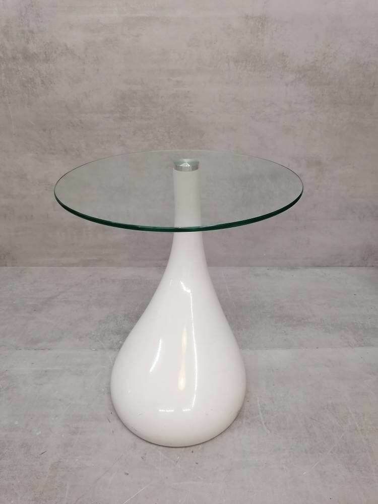 1 Of 2 Mid Century Style Side Table   Night Stand Pap Art Style White And Glass photo Furniture