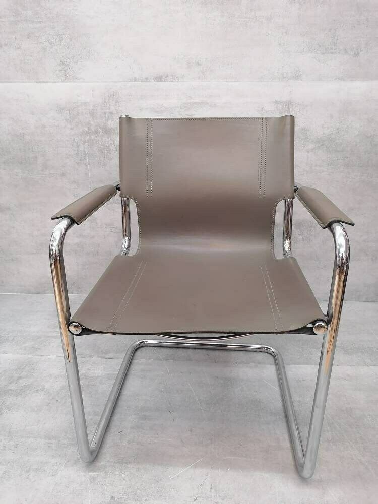 1 Of 6 Orginal Matteo Grassi Visitor Chair In Gray Leather 1970s photo vinterior