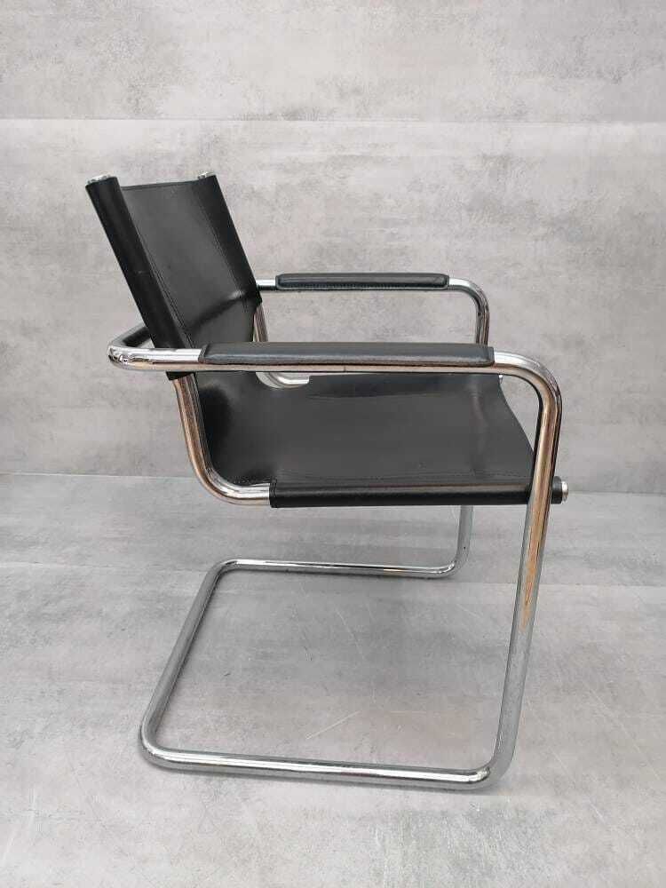 1 Of 4 Orginal Matteo Grassi Bauhaus Design Visitor Chair Black Leather 1970s photo Furniture