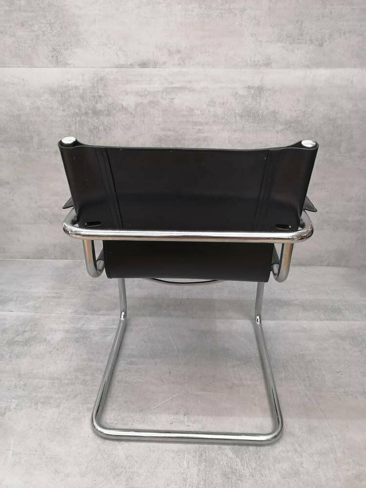 1 Of 4 Orginal Matteo Grassi Bauhaus Design Visitor Chair Black Leather 1970s photo 700.0