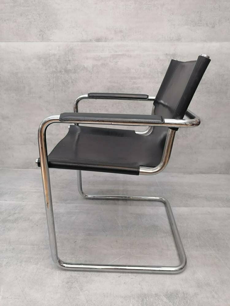 1 Of 4 Orginal Matteo Grassi Bauhaus Design Visitor Chair Black Leather 1970s photo buy